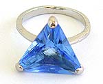 Fashion ring with triangular media tone blue CZ, assorted size randomly pick