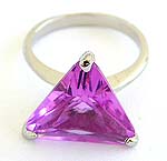 Fashion ring with triangular light purple CZ, assorted size randomly pick