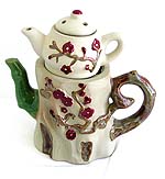 Flower painted double tea pot ceramic oil burner