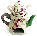 Flower painted double tea pot ceramic oil burner