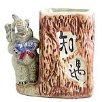 Rough tone elephant pattern oil warmer with carved Chinese character means 'Meet and understanding