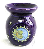 Blue painted sun moon star ceramic oil burner