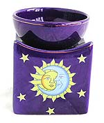 Blue painted sun moon star ceramic bowl with three dimensional stand oil warmer