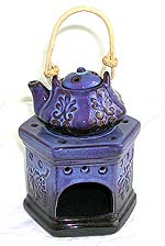 Blue painted ceramic tea pot oil burner