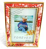 Fashion slope stand plastic picture frame, gloden metal embedded edge
