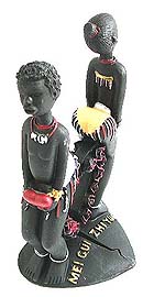 Tribal boy and girl in love standing on heart shape board, couple's name can be carve on each side of the hear