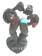 Tribal twisted body kissing couple standing on heart shape board, The character 'Love' is marked on the board