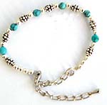 Fashion bracelet with antique silver beads and rounded genuine turquoise stone beads 