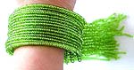 Handmade multi green glass sead bead string forming fashion bracelet bangle with multi sead bead strings hanging out