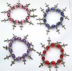 Assorted color beads strecthy charm bracelet with cross pattern