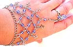 slave bracelet handflowers with ring, spider web chain link with blue rhinestone