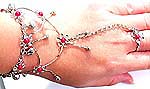 imition red stone daisy flower slave bracelet handflowers with ring and dangle bells