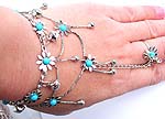 imition turquoise daisy flower slave bracelet handflowers with ring and dangle bells