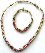 Handmade pink fimo bead necklace and bracelet choker set, Choker adjustable