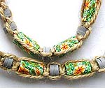 Handmade green and orange flower fimo bead necklace and bracelet choker set, Choker adjustable