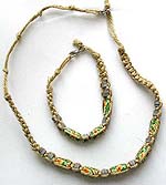 Handmade green and orange flower fimo bead necklace and bracelet choker set, Choker adjustable