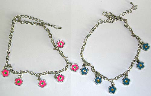 Fashion anklet with assorted enamel color key lock pattern in center
