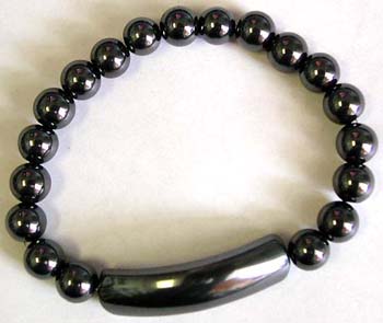 Multi rounded hematite beads forming fashion stretchy hematite bracelet with a long strip pattern design in middle
