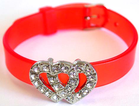 Wholesale slide bracelet with rhinestone charm. Assorted color fashion bracelet with beaded double heart
