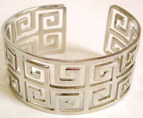 Greek Key cutout silver cuff and bangle bracelet