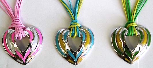cloisonné necklace - wholesale assorted color multi string fashion necklace with cloisonme enamel heart-love pendant