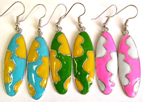 Wholesale cloisonné earring - Assorted enamel color elliptical shape design fashion fish hook earring 