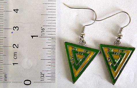Fashion fish hook earring in assorted enamel color double triangle design 