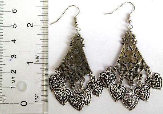 Indian style geometric design black fashion fish hook earring with multi heart pattern on bottom