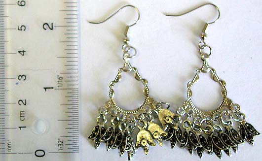Indian style fashion fish hook earring with multi leaf pattern hanging on bottom 