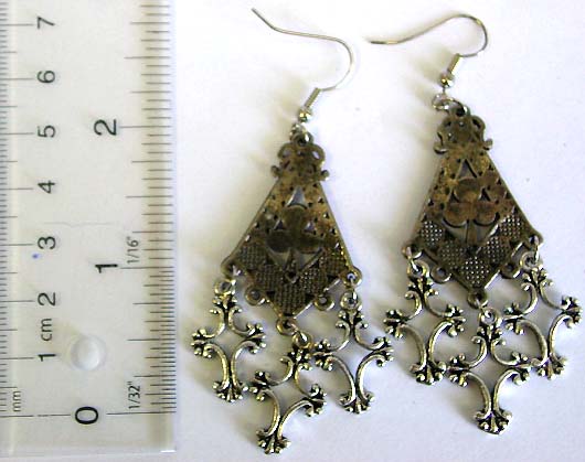Indian style Geometric design black fashion fish hook earring with 3 cross pattern hanging on bottom 