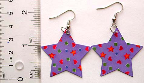 Fish hook fashion earring in red pattern decor purple color star design 