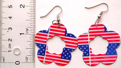 fish hook fashion earring with American flag flower pattern design 