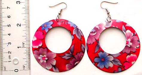 Oriental red cut-out double circle fish hook fashion earring with orchard flower pattern design