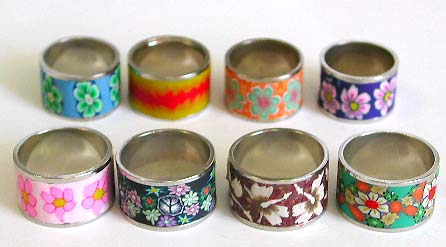 Wholesale fimo ring, assorted color and design wide band fashion fimo ring randomly pick by our staffs 
