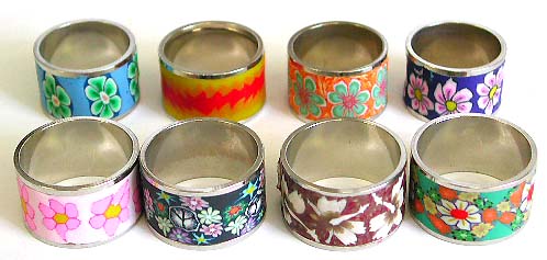 Wholesale fimo ring, assorted color and design wide band fashion fimo ring randomly pick by our staffs 