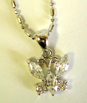 Fashion necklace with clear cz forming butterfly fashion pendant, lobster claw clasp to close 