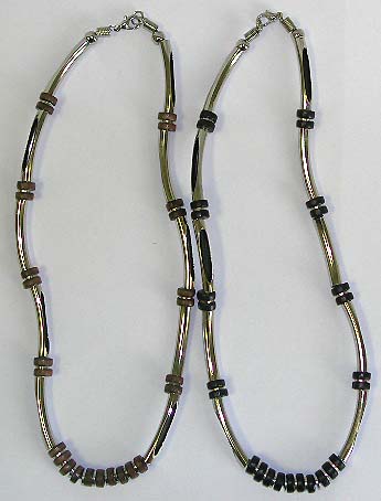 Gothic industrial hippy style choker necklace with long link metal and multi color beads set in middle, beads in assorted color 