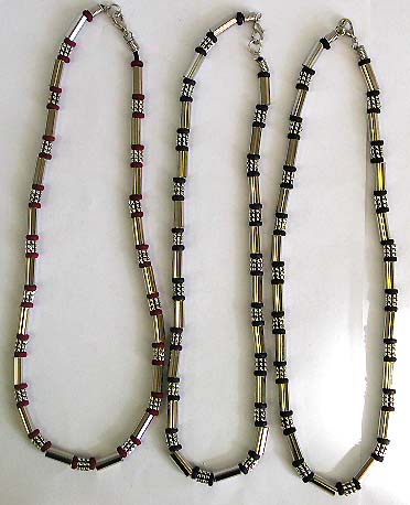 Industrial fashion necklace with multi link metal color beads and Bali silver beads, assorted color beads available 