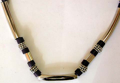 Industrial tube necklace wholesale - Multi black in color long link metal, color beads and Bali silver beads forming industrial fashion necklace