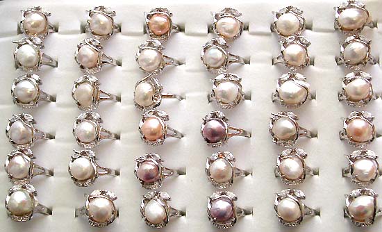 discount pearls wholesale - cultured pearl jewelry silver cz ring