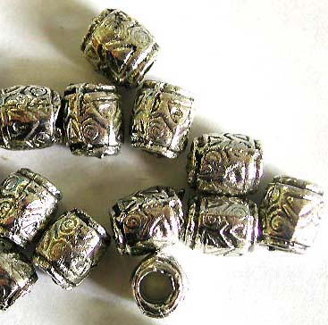 Fat tube Bali silver bead with pattern decor