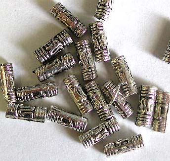 Carved line pattern Bali long tube silver beads