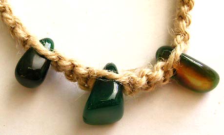 Beaded Hemp Hippie Jewelry - hemp necklace and bracelet set with green agate stone 