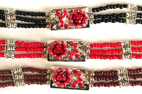 Wholesale ethnographic jewelry of Tibertan bracelet, Multi red beads and Bali silver beads forming 3-strings Tibetan fashion bracelet offer by fashion jewelry wholesaler 