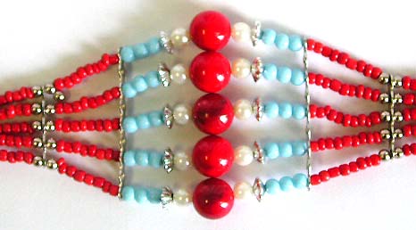 Bali bead bracelet with faux turquoise stone and blue seed beads