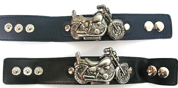 Motorcycle watch with leather band and adjustable buttons