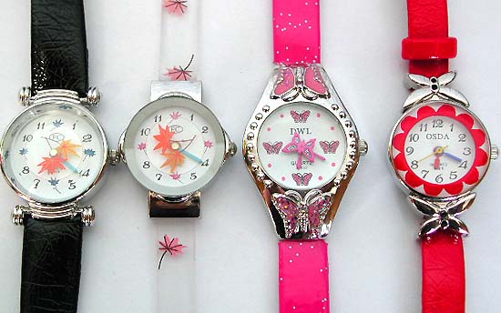 pinky butterfly maple leaf and floral flower power funky children watches 