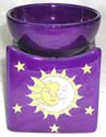 essential oil warmer of Dark purple sun moon star ceramic oil burner with round bowl top 