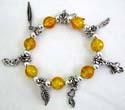 Wholesale stretchy bracelets with multi yellow round beads, silver beads and figure, leaf, cross and butterfly charms