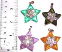 Fashion star cz pendant with 5 triangular color cz stone embedded edge and multi rounded clear cz stone forming flower pattern at centre, assorted color randomly pick